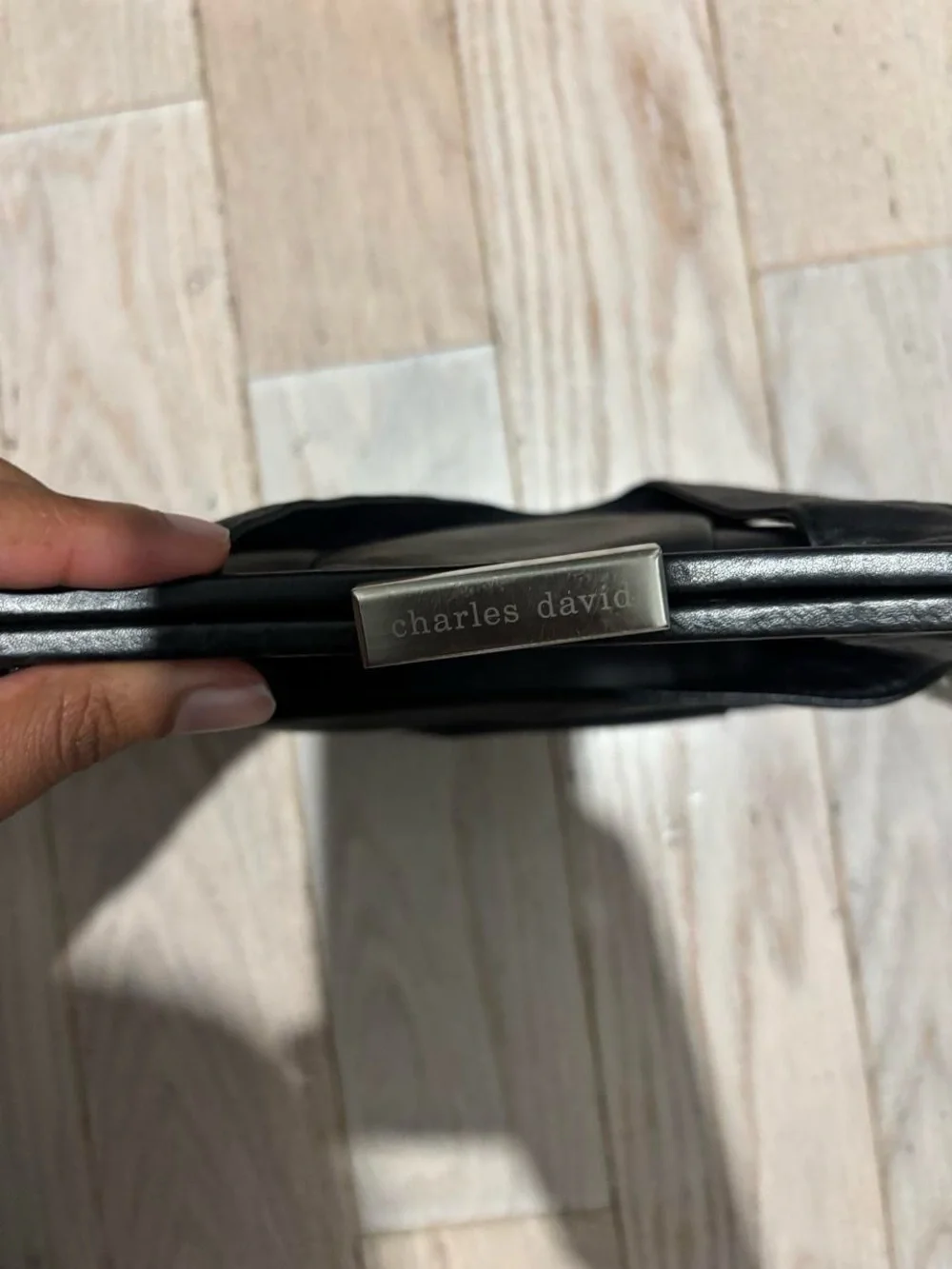 Black Leather Buckle Clutch Bag